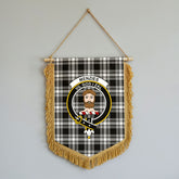 Menzies Black - White Modern Tartan Crest Wall Hanging Banner - Wood Pole